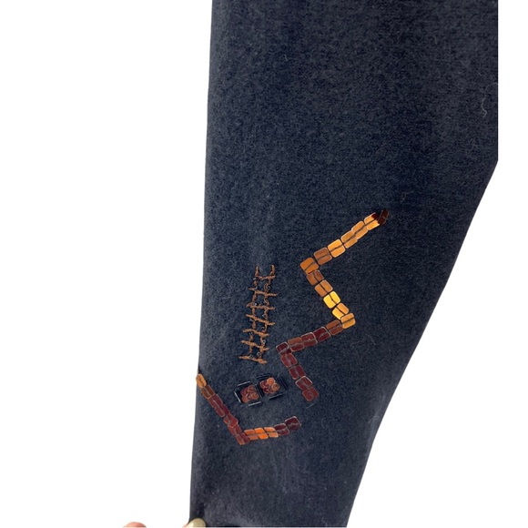 Chico’s 1 wool black zip front sweater jacket beaded sequins M bronze fall work - Picture 4 of 13